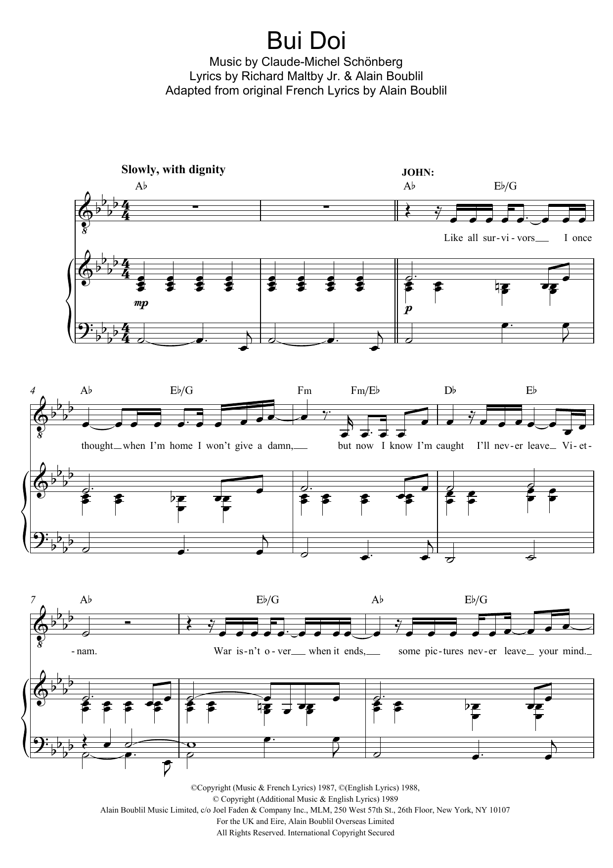 Boublil and Schonberg Bui-Doi (from Miss Saigon) sheet music notes and chords arranged for Piano & Vocal