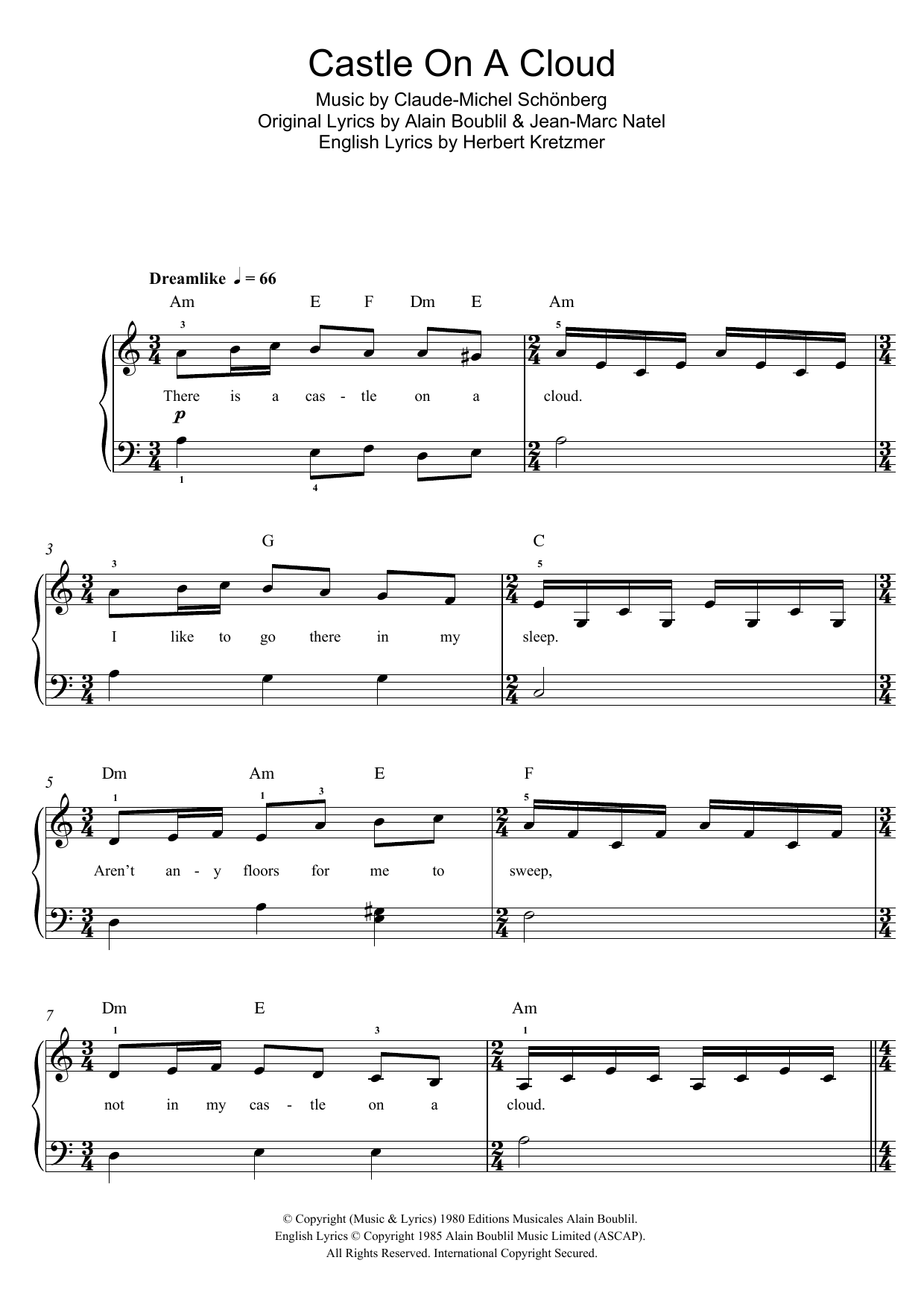 Boublil and Schonberg Castle On A Cloud (from Les Miserables) sheet music notes and chords arranged for Cello and Piano
