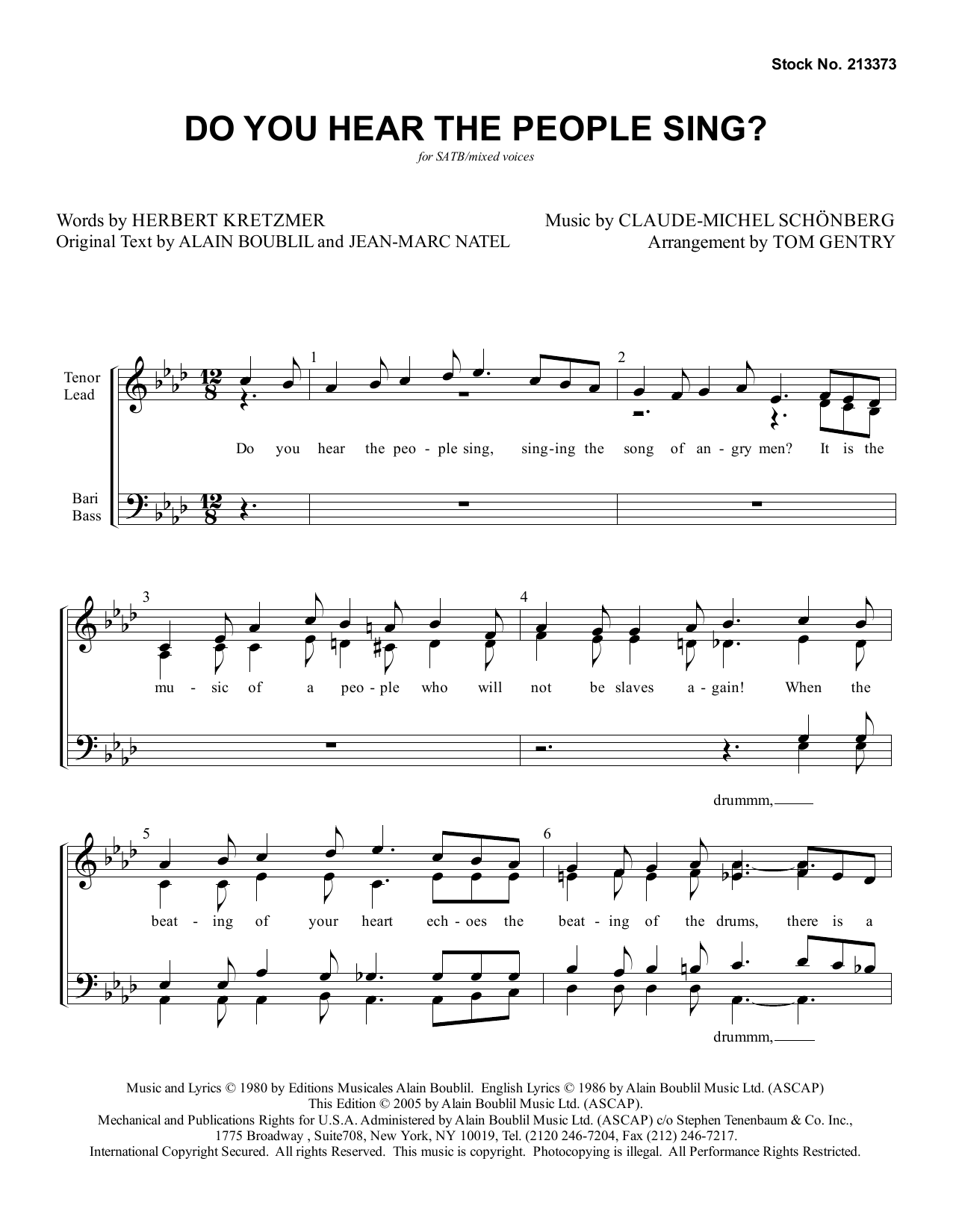 Boublil and Schonberg Do You Hear The People Sing? (from Les Miserables) (arr. Tom Gentry) sheet music notes and chords arranged for SATB Choir