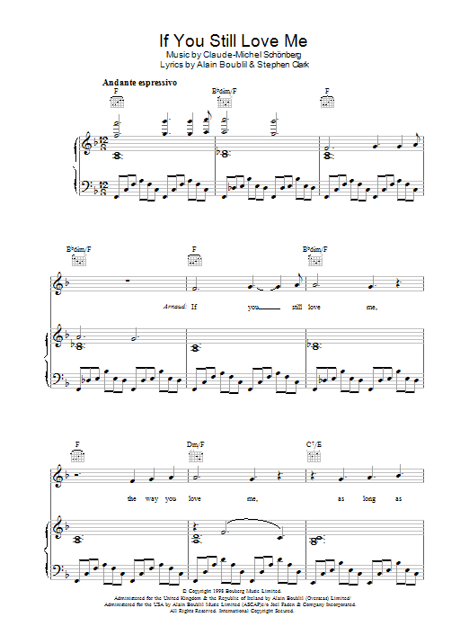 Boublil and Schonberg If You Still Love Me (from Martin Guerre) sheet music notes and chords arranged for Piano, Vocal & Guitar Chords