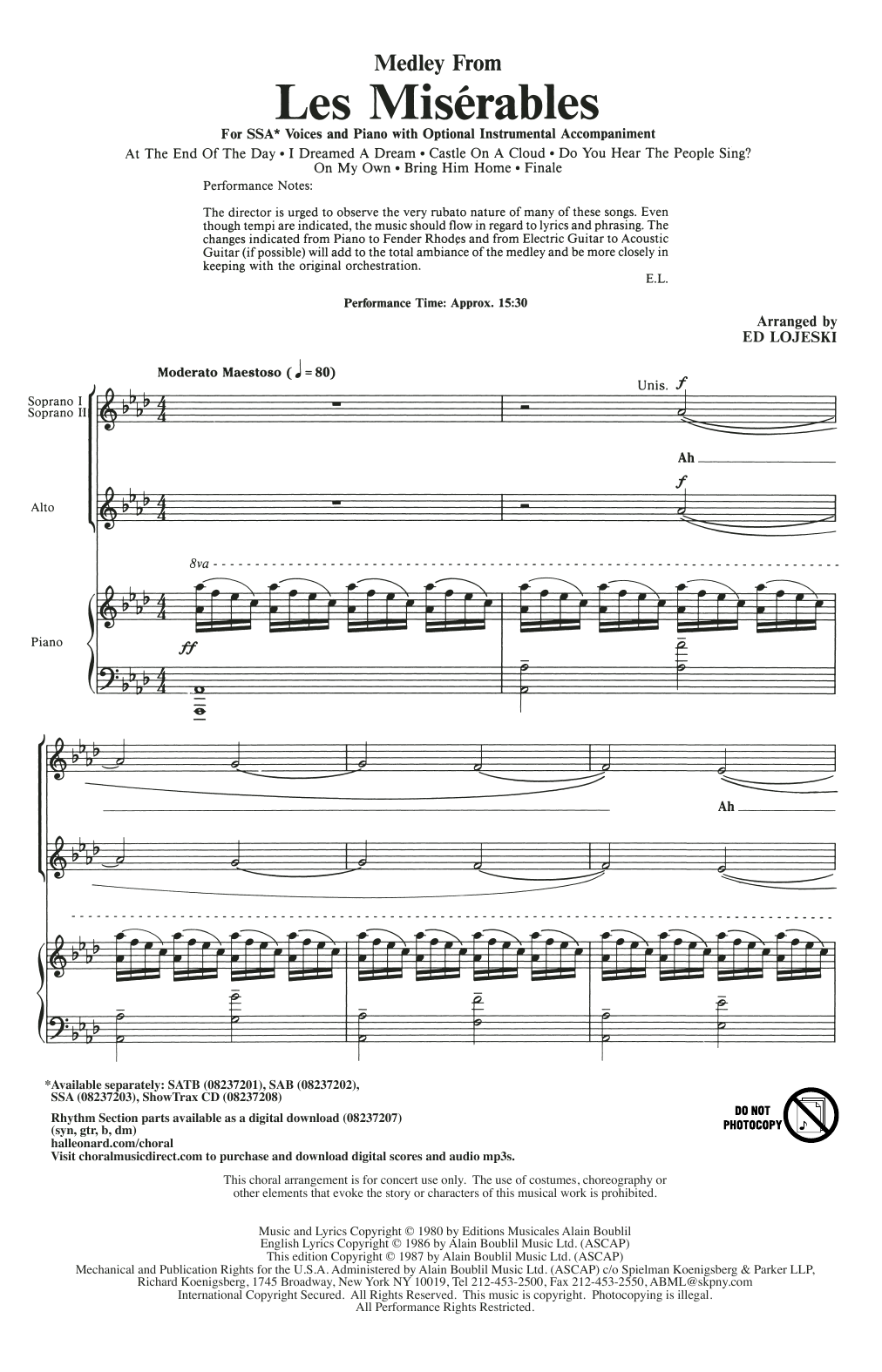 Boublil and Schonberg Les Miserables (Choral Medley) (arr. Ed Lojeski) sheet music notes and chords arranged for SSA Choir