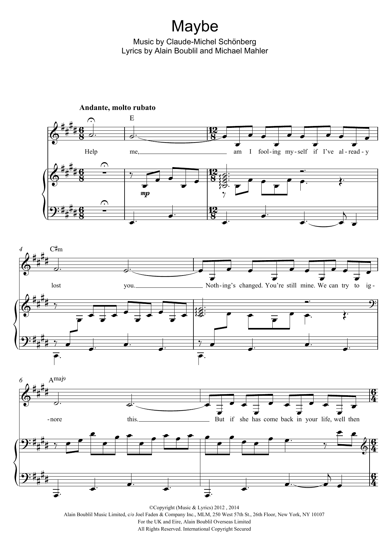 Boublil and Schonberg Maybe (from Miss Saigon) sheet music notes and chords arranged for Piano, Vocal & Guitar Chords (Right-Hand Melody)