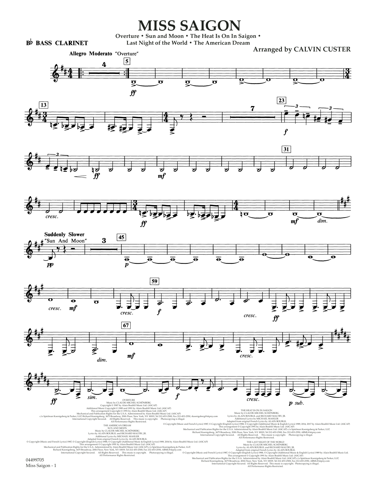 Boublil and Schonberg Miss Saigon (arr. Calvin Custer) - Bb Bass Clarinet sheet music notes and chords arranged for Full Orchestra