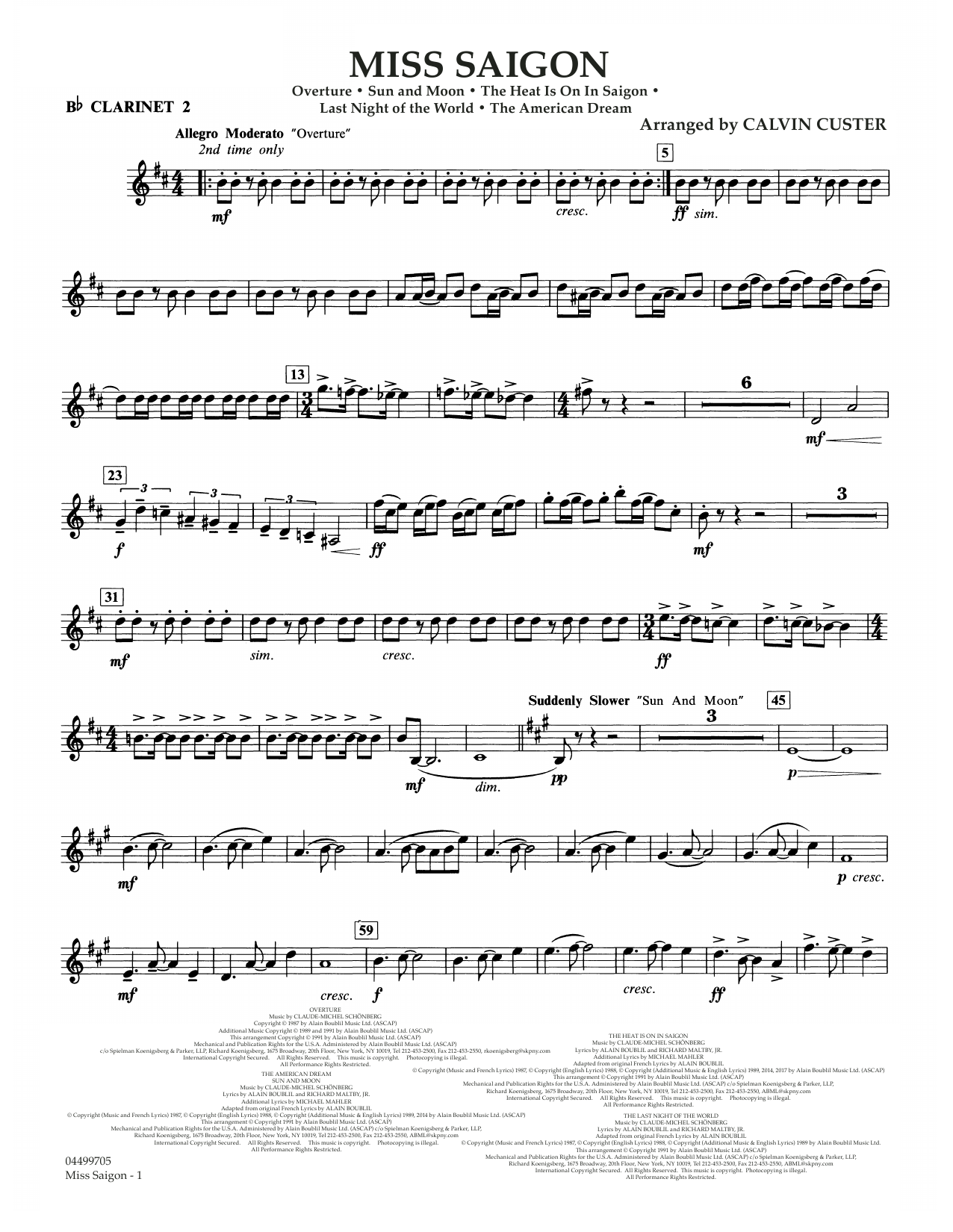 Boublil and Schonberg Miss Saigon (arr. Calvin Custer) - Bb Clarinet 2 sheet music notes and chords arranged for Full Orchestra