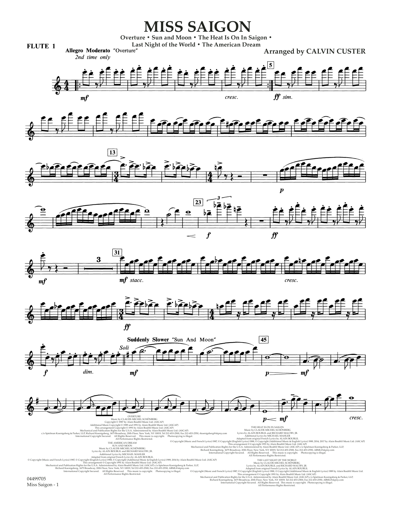 Boublil and Schonberg Miss Saigon (arr. Calvin Custer) - Flute 1 sheet music notes and chords arranged for Full Orchestra