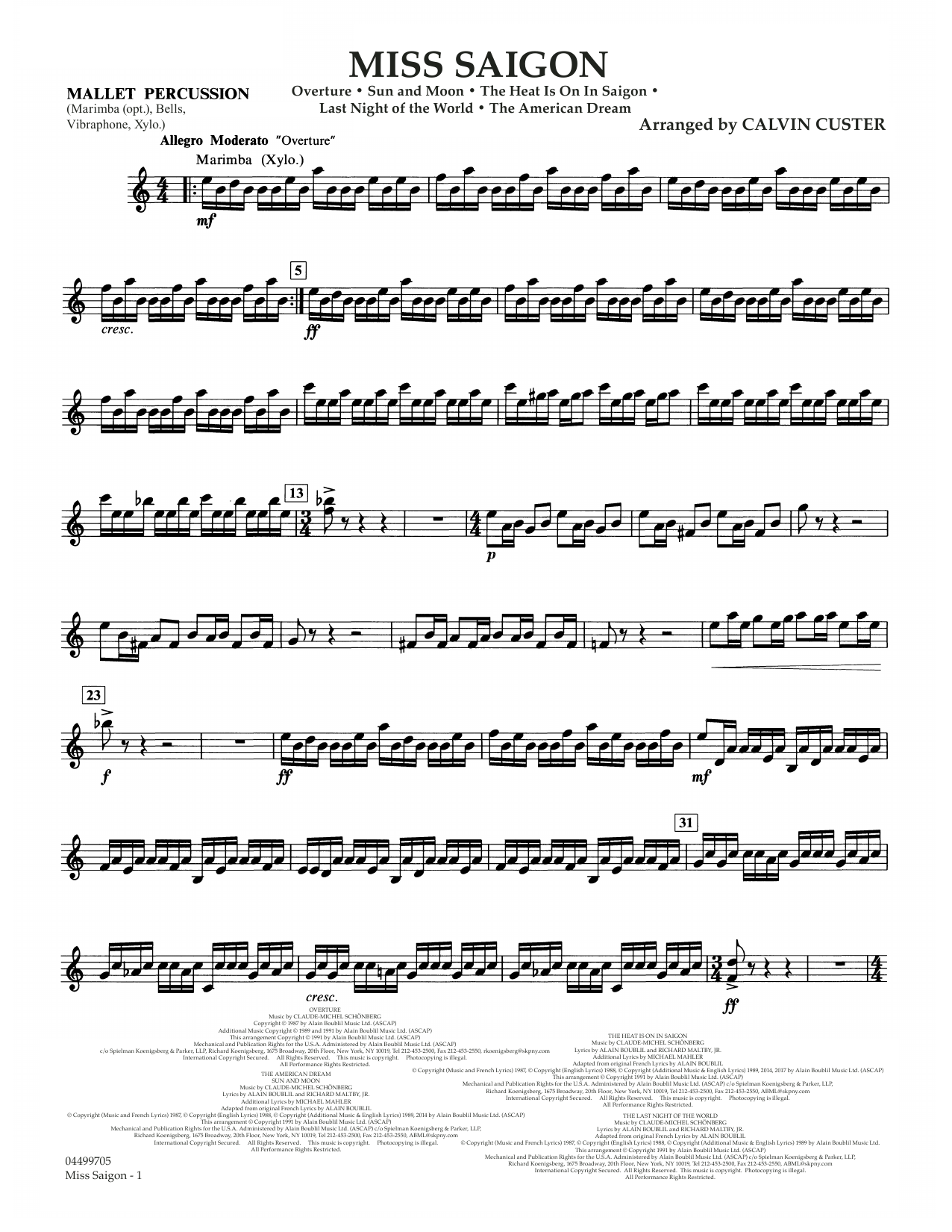 Boublil and Schonberg Miss Saigon (arr. Calvin Custer) - Mallet Percussion sheet music notes and chords arranged for Full Orchestra