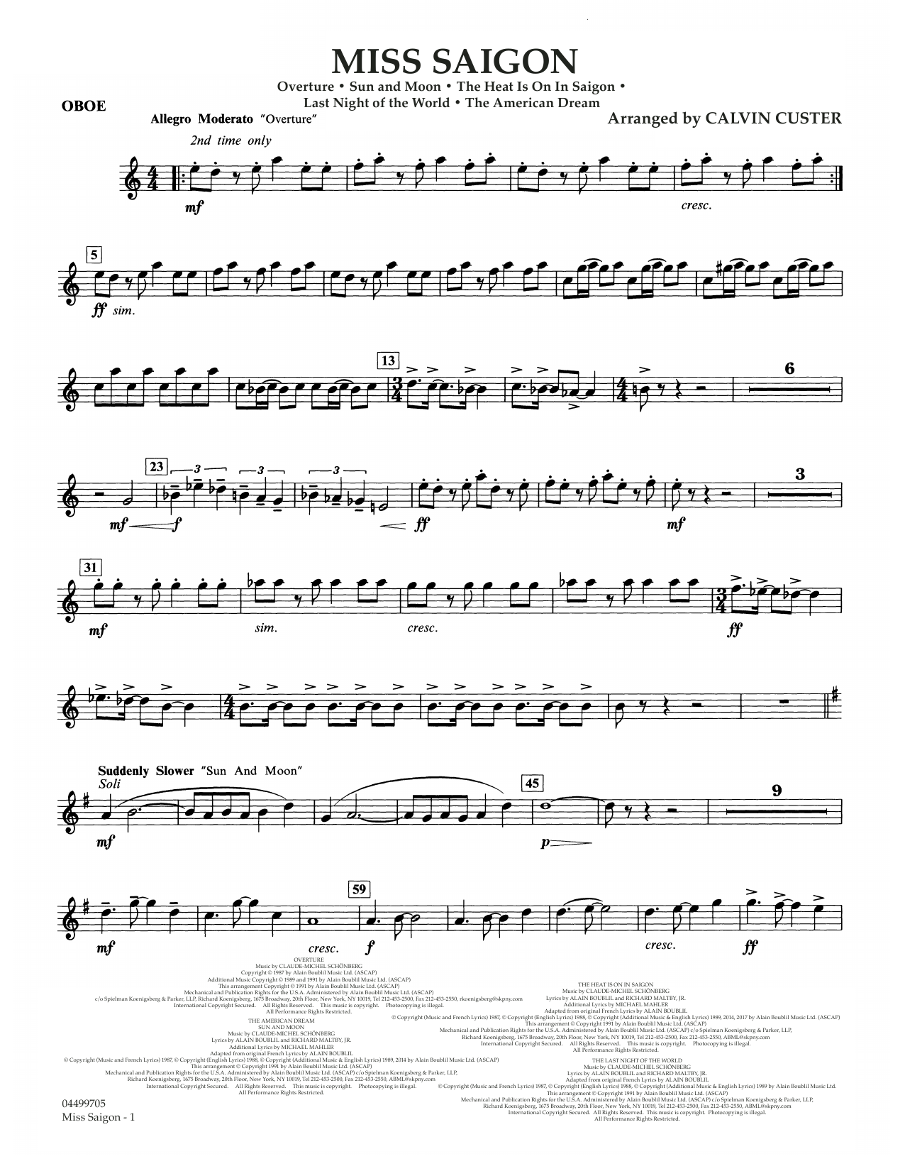 Boublil and Schonberg Miss Saigon (arr. Calvin Custer) - Oboe sheet music notes and chords arranged for Full Orchestra