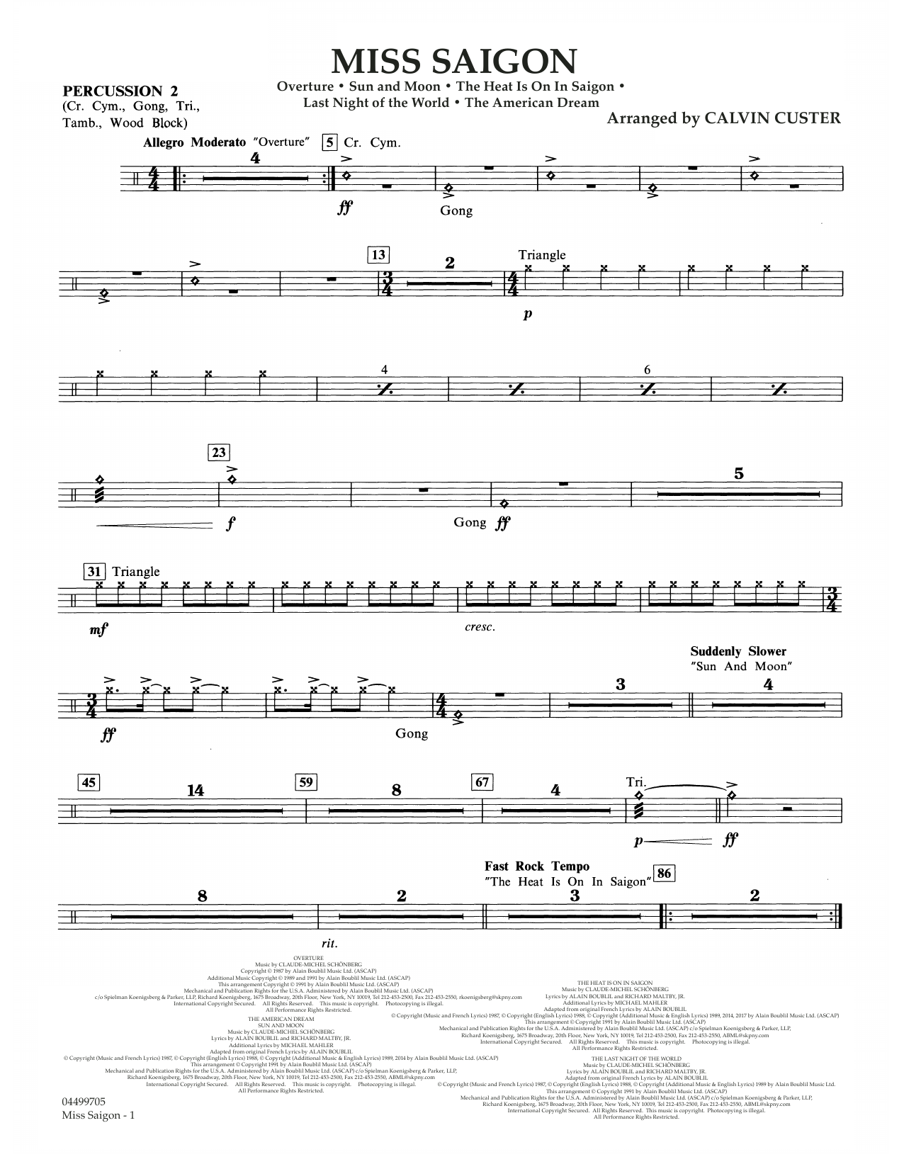 Boublil and Schonberg Miss Saigon (arr. Calvin Custer) - Percussion 2 sheet music notes and chords arranged for Full Orchestra