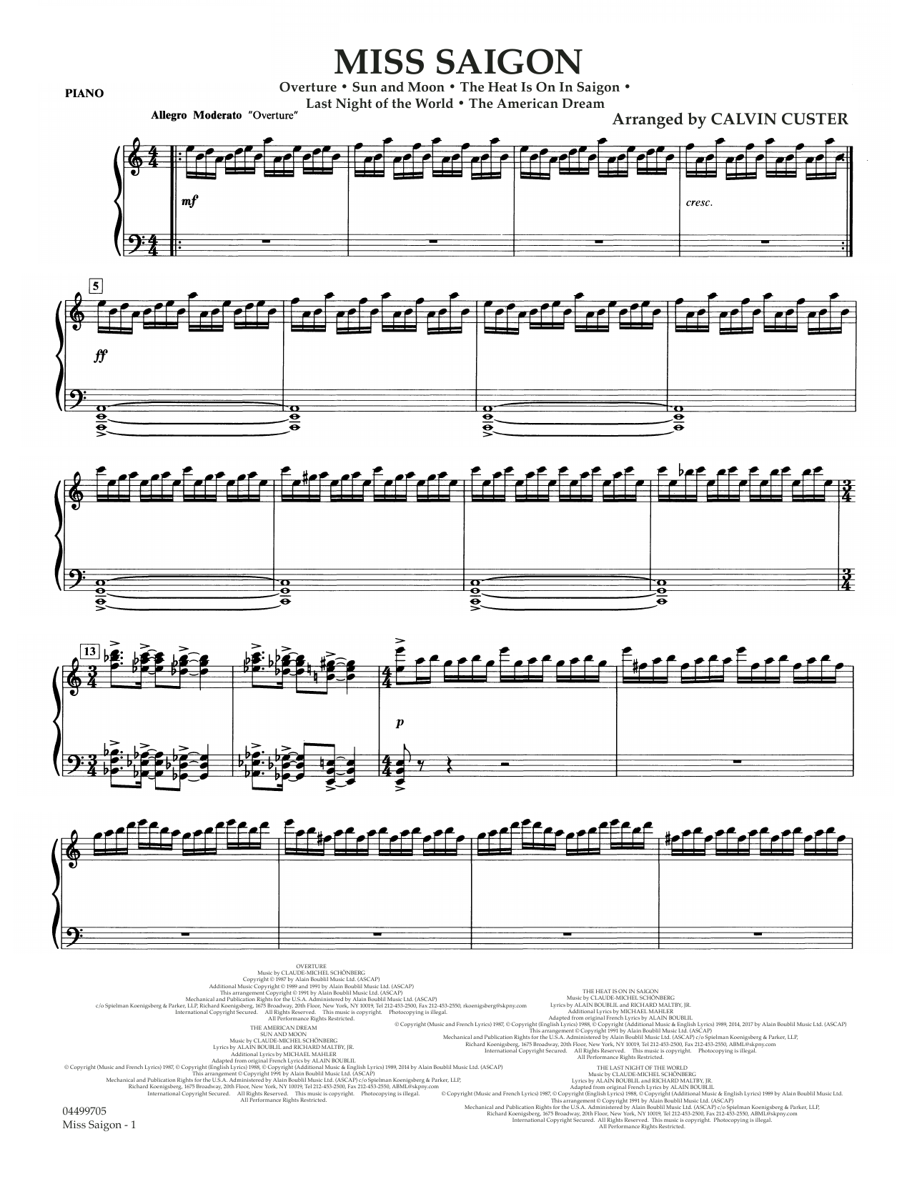 Boublil and Schonberg Miss Saigon (arr. Calvin Custer) - Piano sheet music notes and chords arranged for Full Orchestra