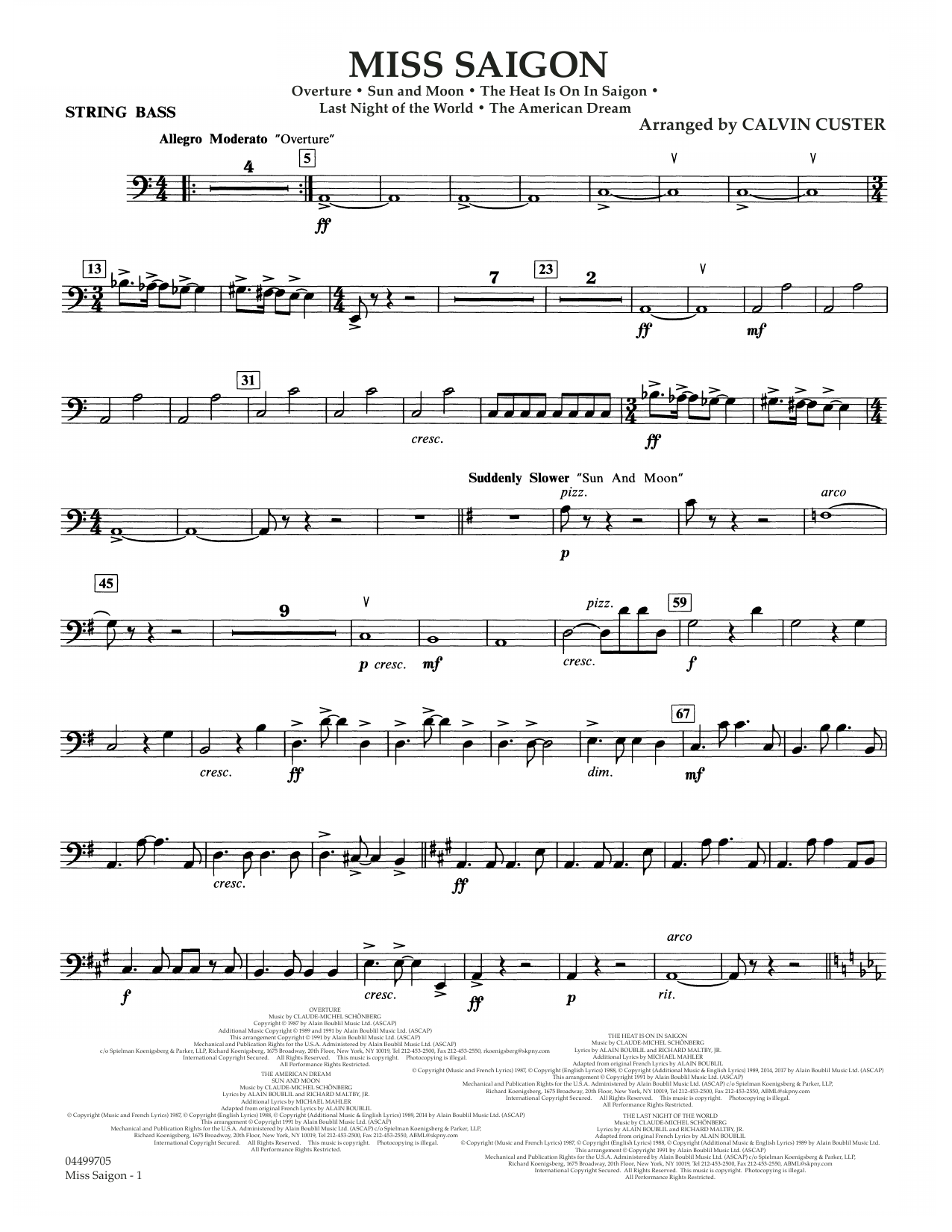 Boublil and Schonberg Miss Saigon (arr. Calvin Custer) - String Bass sheet music notes and chords arranged for Full Orchestra