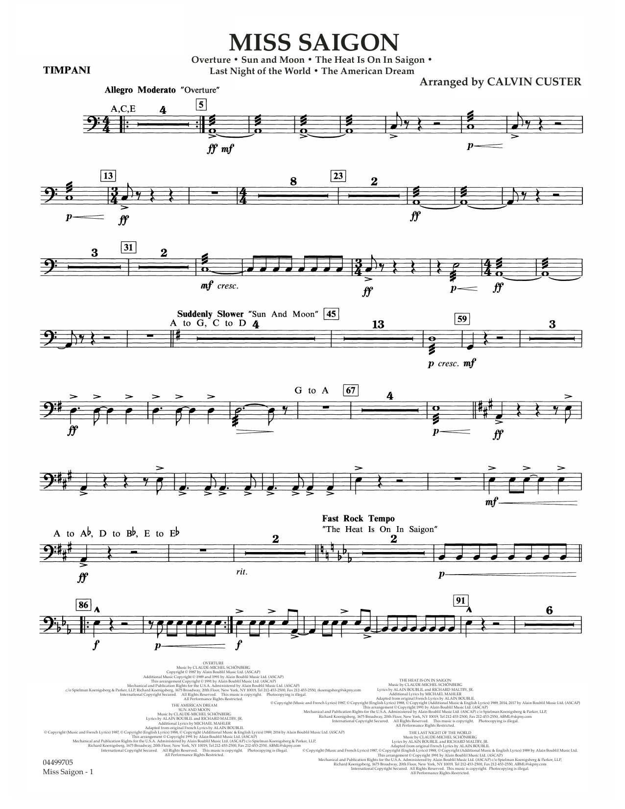 Boublil and Schonberg Miss Saigon (arr. Calvin Custer) - Timpani sheet music notes and chords arranged for Full Orchestra