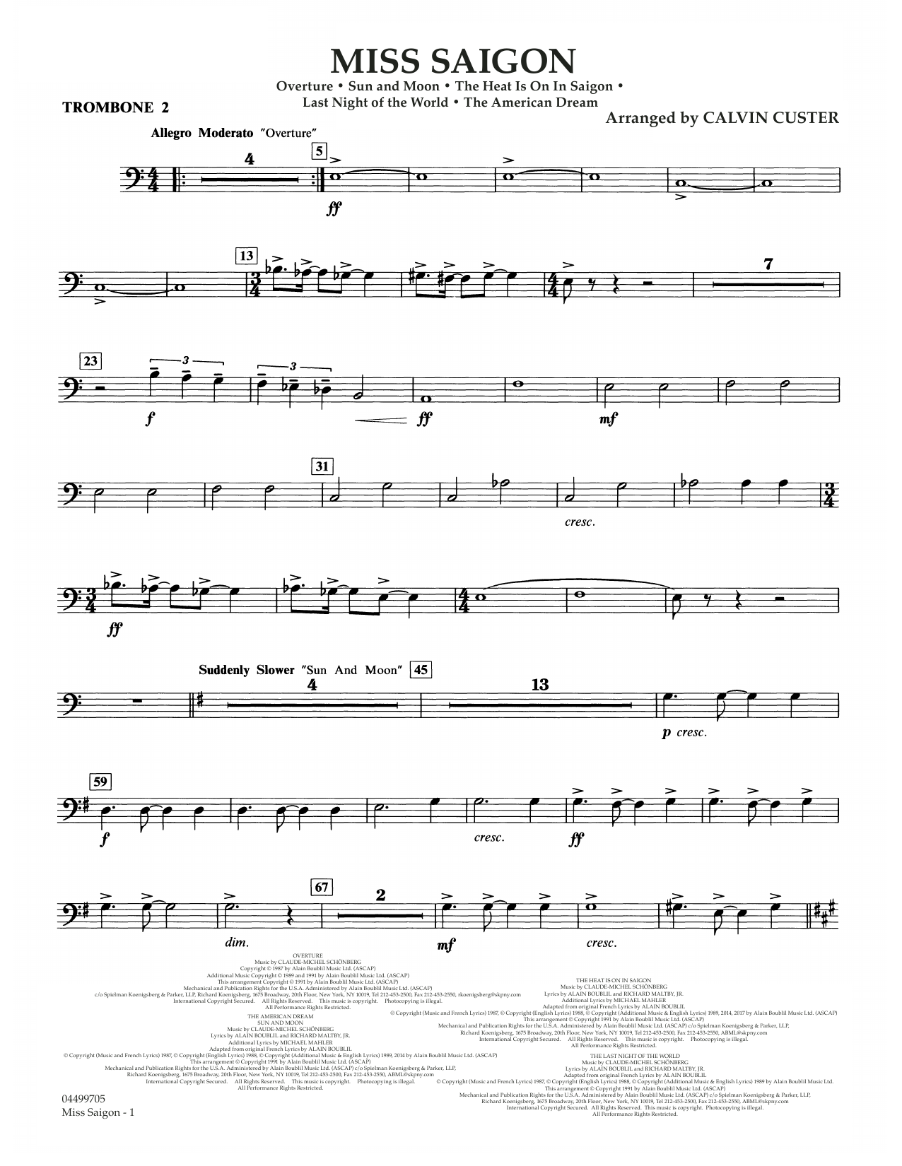 Boublil and Schonberg Miss Saigon (arr. Calvin Custer) - Trombone 2 sheet music notes and chords arranged for Full Orchestra