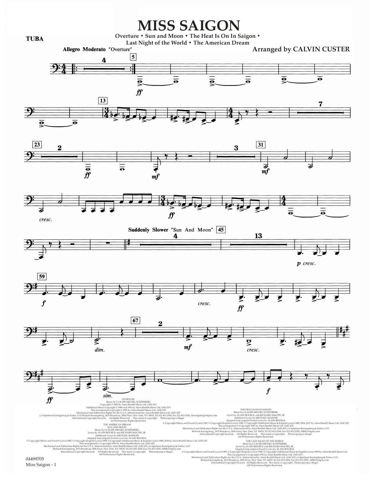 Boublil and Schonberg Miss Saigon (arr. Calvin Custer) - Tuba sheet music notes and chords arranged for Full Orchestra
