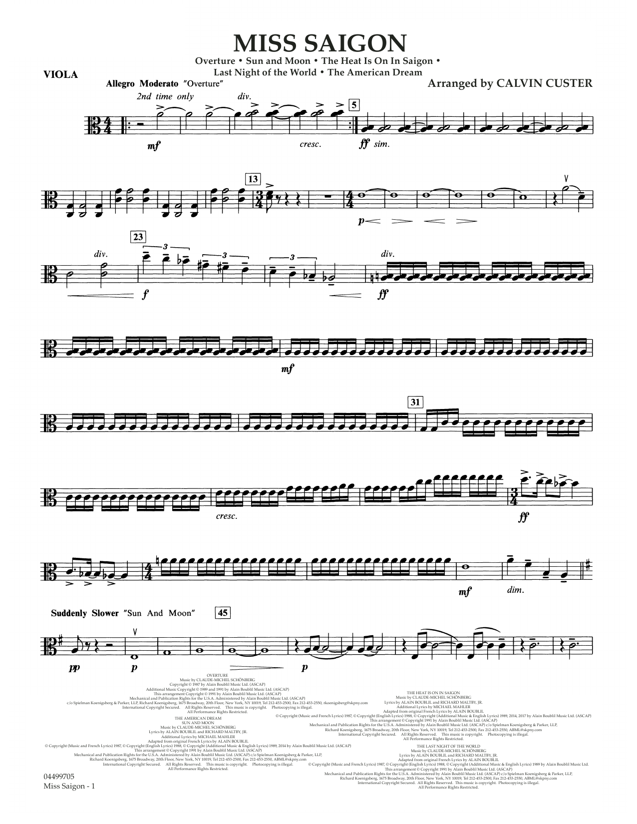 Boublil and Schonberg Miss Saigon (arr. Calvin Custer) - Viola sheet music notes and chords arranged for Full Orchestra
