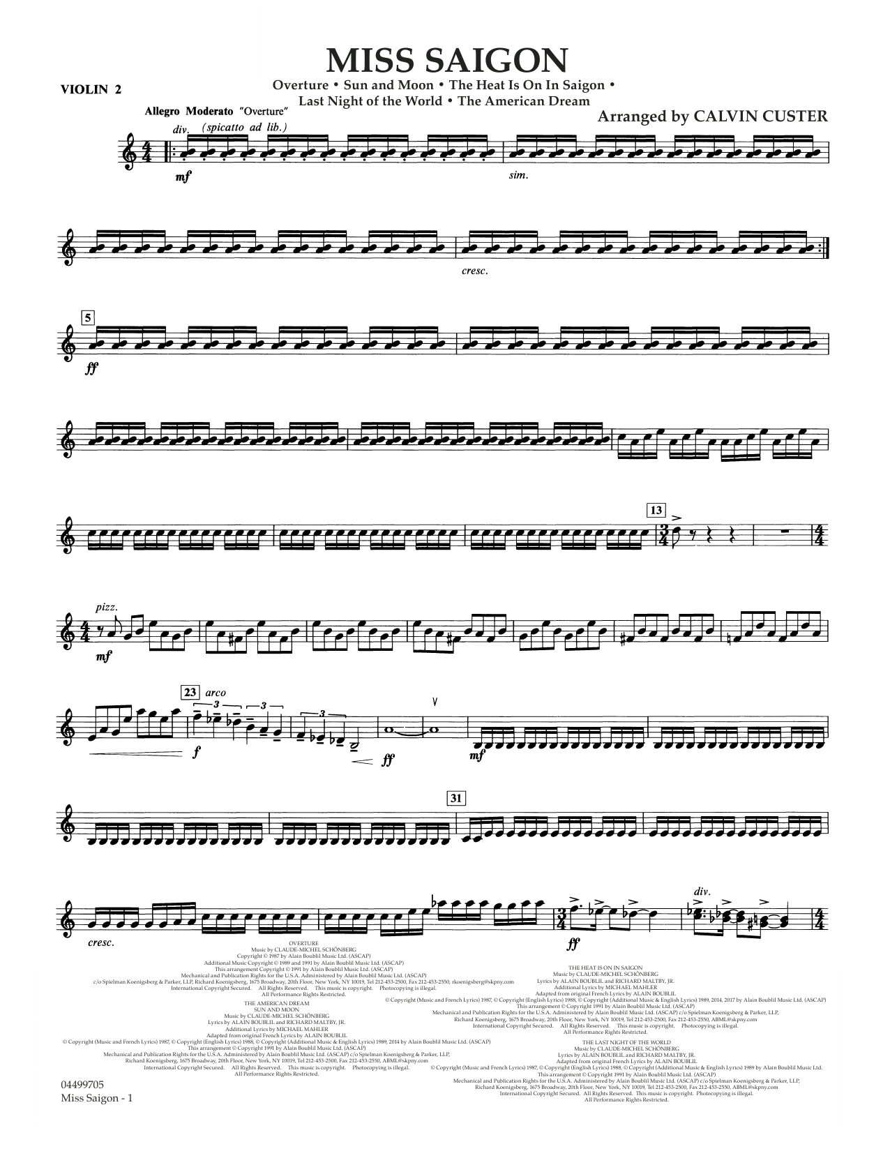 Boublil and Schonberg Miss Saigon (arr. Calvin Custer) - Violin 2 sheet music notes and chords arranged for Full Orchestra