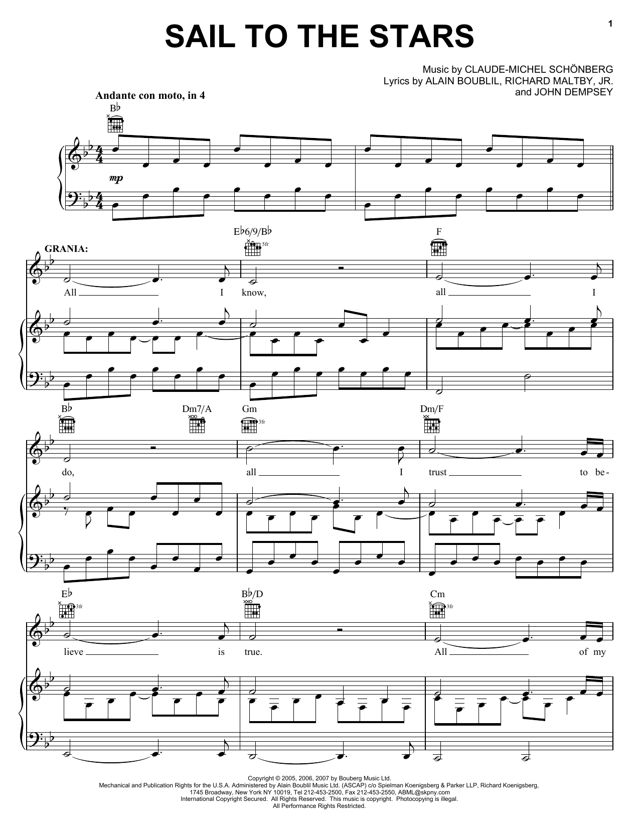 Boublil and Schonberg Sail To The Stars (from The Pirate Queen) sheet music notes and chords arranged for Piano, Vocal & Guitar Chords (Right-Hand Melody)