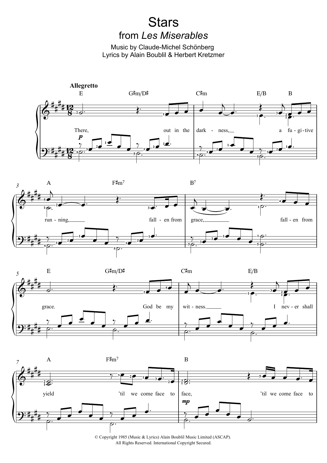 Boublil and Schonberg Stars (from Les Miserables) (abridged) sheet music notes and chords arranged for Beginner Piano