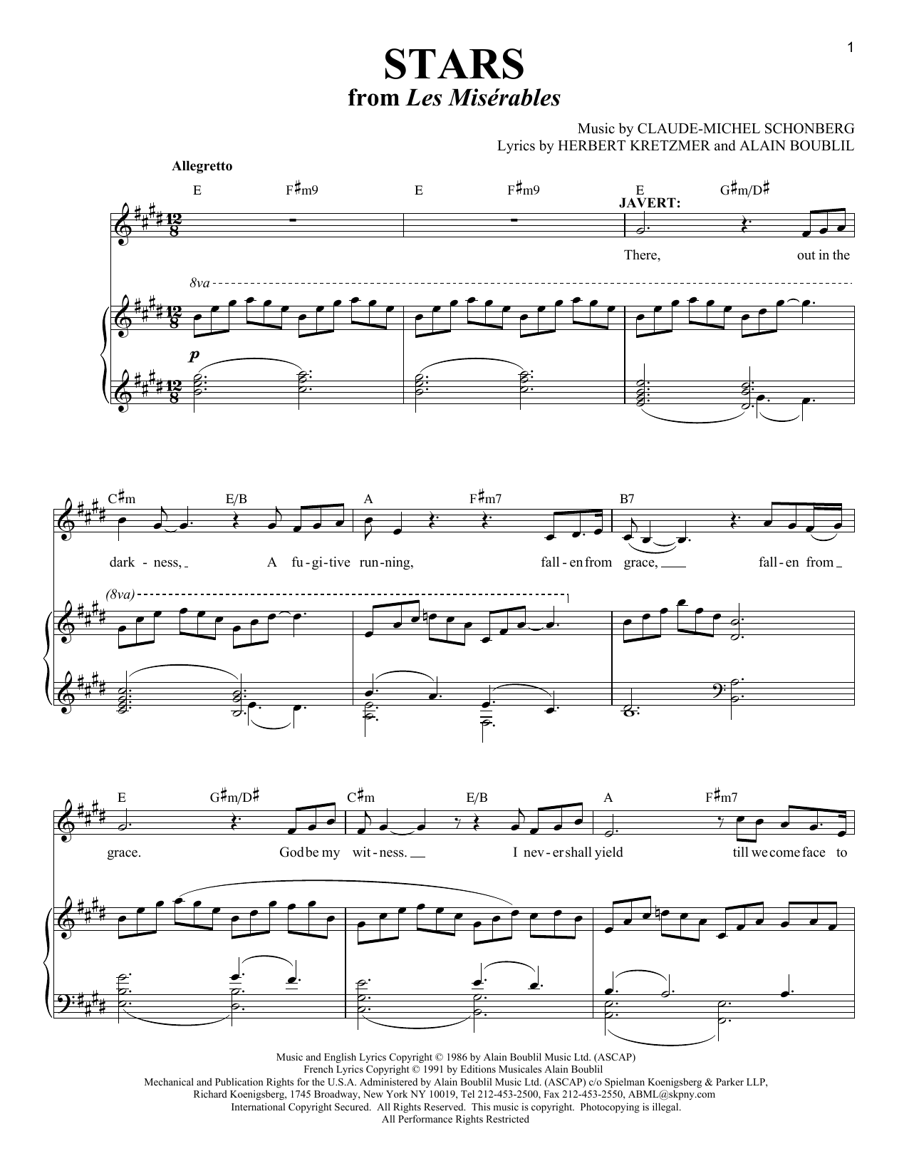 Boublil and Schonberg Stars (from Les Miserables) sheet music notes and chords arranged for Clarinet and Piano