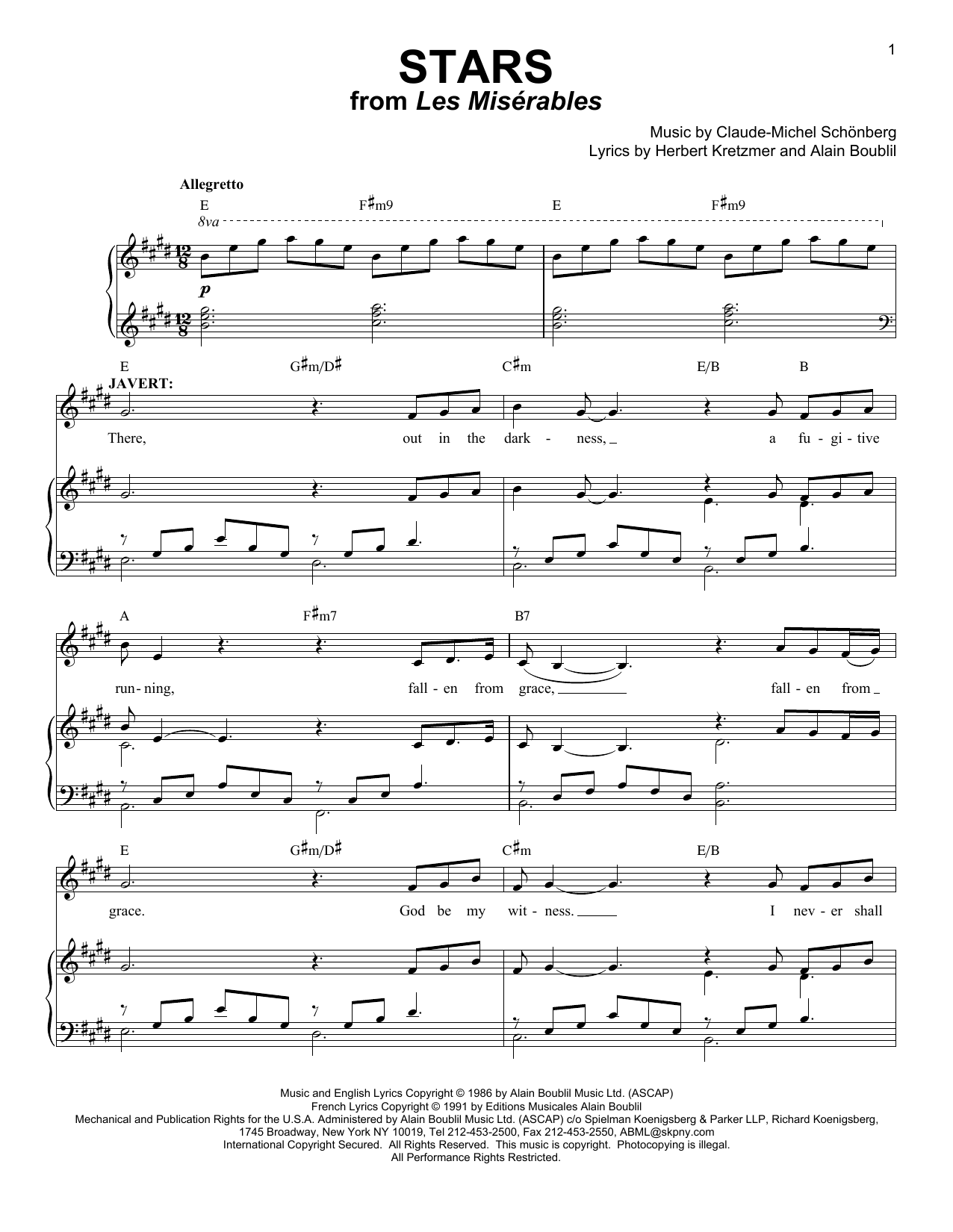 Boublil and Schonberg Stars sheet music notes and chords arranged for Piano & Vocal
