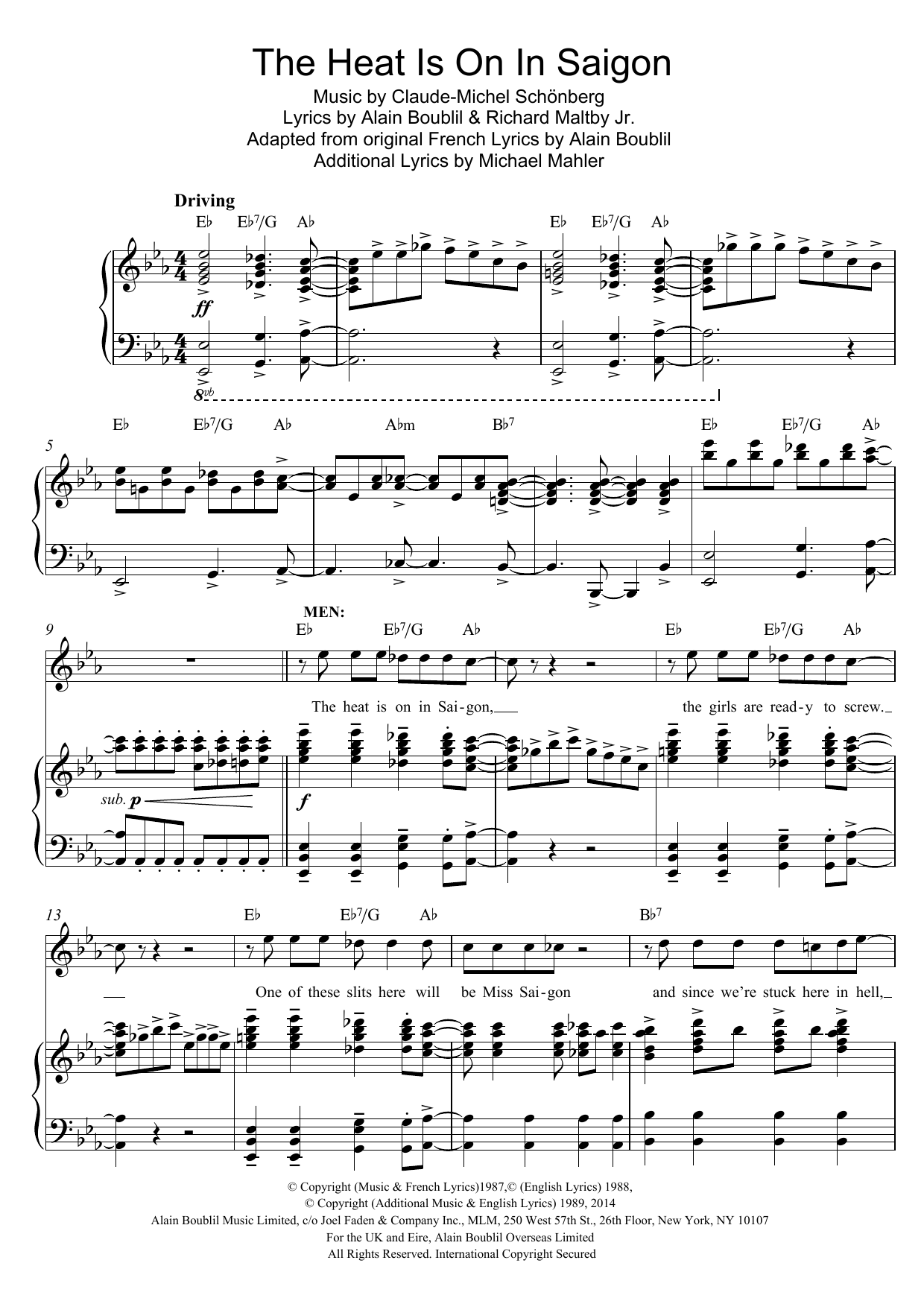 Boublil and Schonberg The Heat Is On In Saigon (from Miss Saigon) sheet music notes and chords arranged for Piano & Vocal