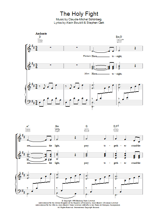 Boublil and Schonberg The Holy Fight (from Martin Guerre) sheet music notes and chords arranged for Piano, Vocal & Guitar Chords