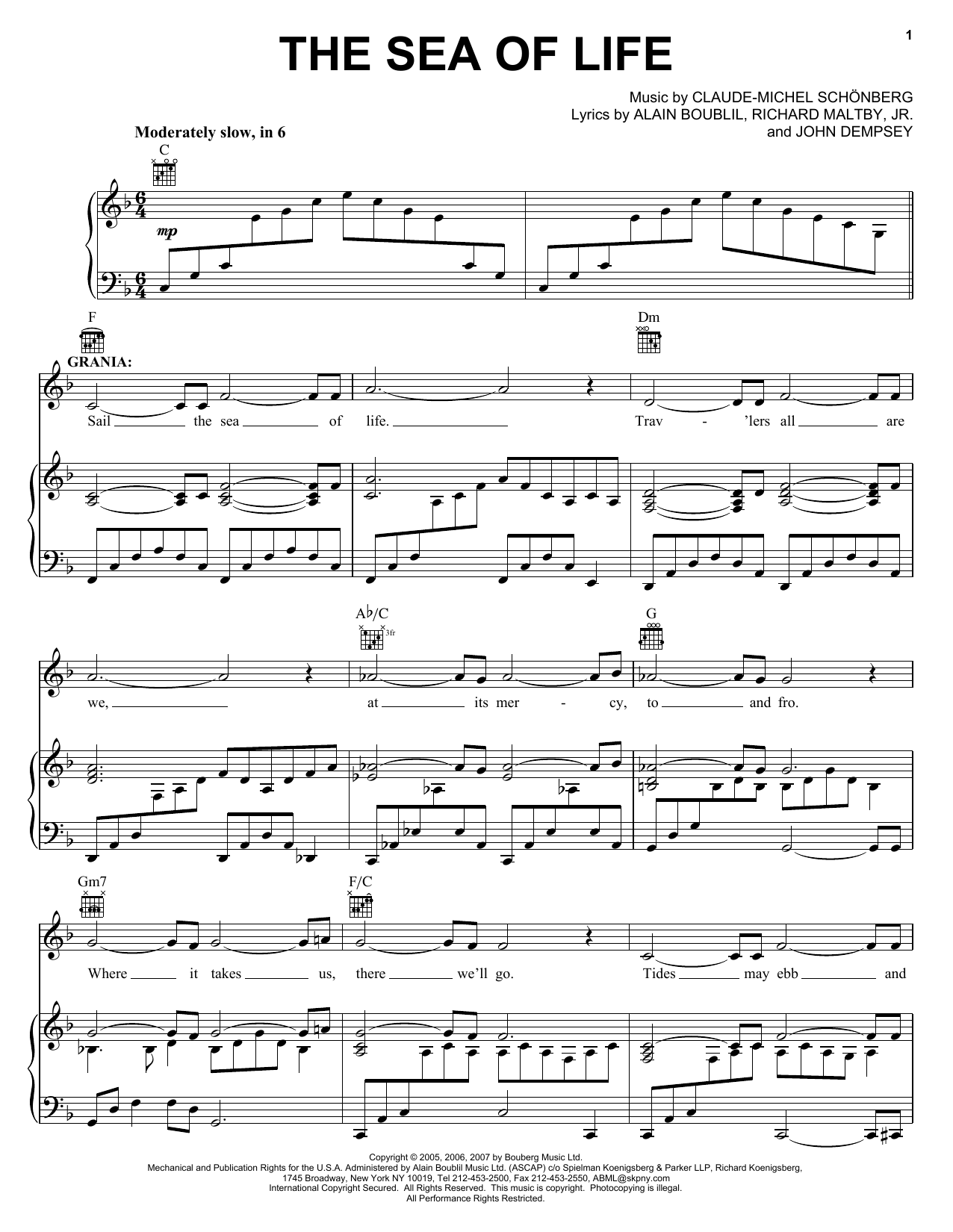 Boublil and Schonberg The Sea Of Life (from The Pirate Queen) sheet music notes and chords arranged for Piano & Vocal