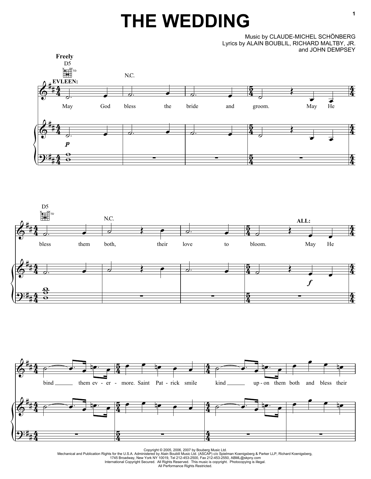 Boublil and Schonberg The Wedding (from The Pirate Queen) sheet music notes and chords arranged for Piano, Vocal & Guitar Chords (Right-Hand Melody)