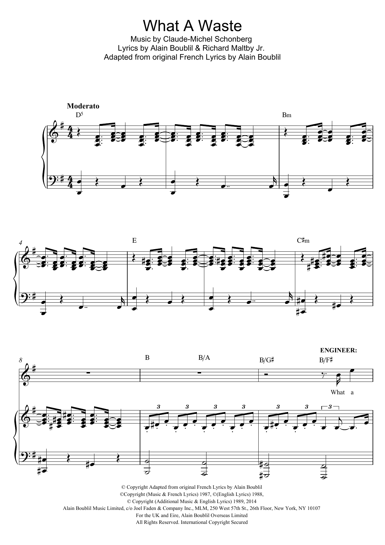 Boublil and Schonberg What A Waste (from Miss Saigon) sheet music notes and chords arranged for Piano, Vocal & Guitar Chords (Right-Hand Melody)
