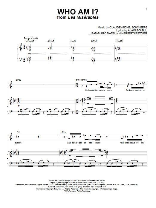 Boublil and Schonberg Who Am I? sheet music notes and chords arranged for Piano & Vocal