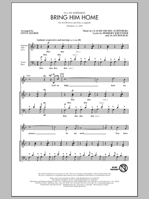 Steve Zegree Bring Him Home sheet music notes and chords arranged for SATB Choir