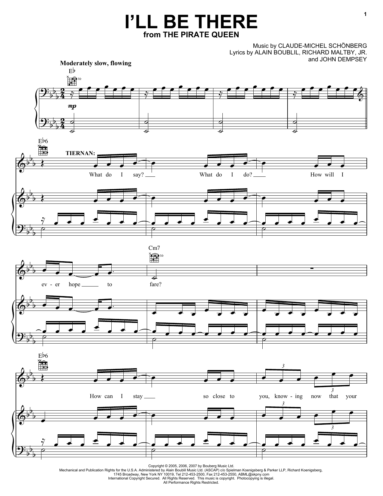 Boublil and Schonberg I'll Be There (from The Pirate Queen) sheet music notes and chords arranged for Piano, Vocal & Guitar Chords (Right-Hand Melody)