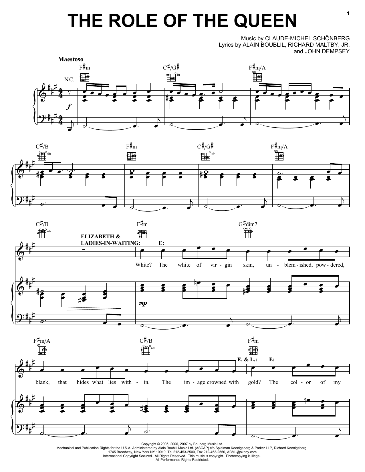 Boublil and Schonberg The Role Of The Queen (from The Pirate Queen) sheet music notes and chords arranged for Piano, Vocal & Guitar Chords (Right-Hand Melody)