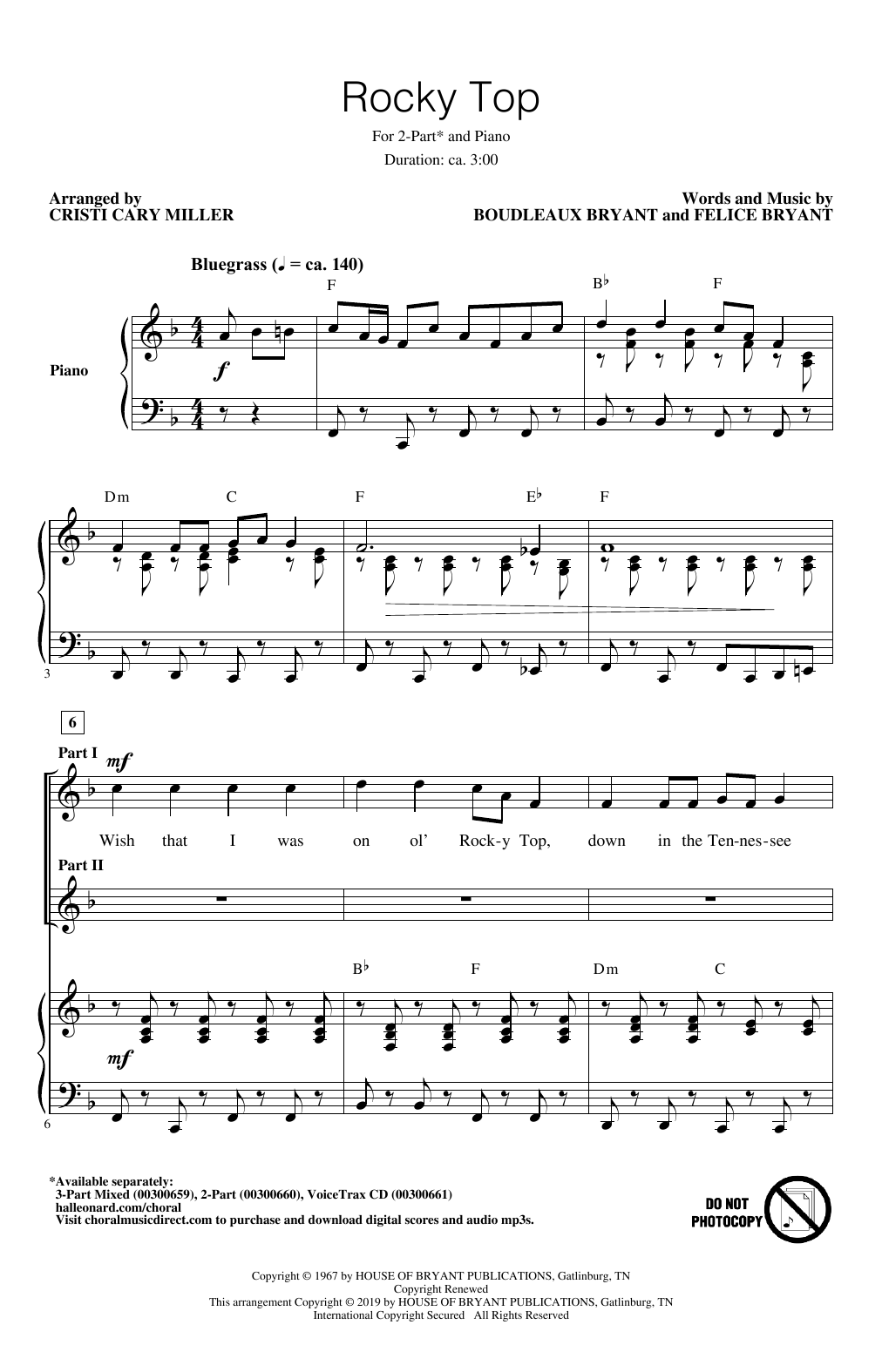Boudleaux Bryant and Felice Bryant Rocky Top (arr. Cristi Cary Miller) sheet music notes and chords arranged for 2-Part Choir