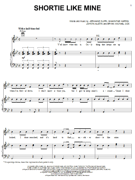 Bow Wow featuring Chris Brown & Johnta Austin Shortie Like Mine sheet music notes and chords arranged for Piano, Vocal & Guitar Chords (Right-Hand Melody)