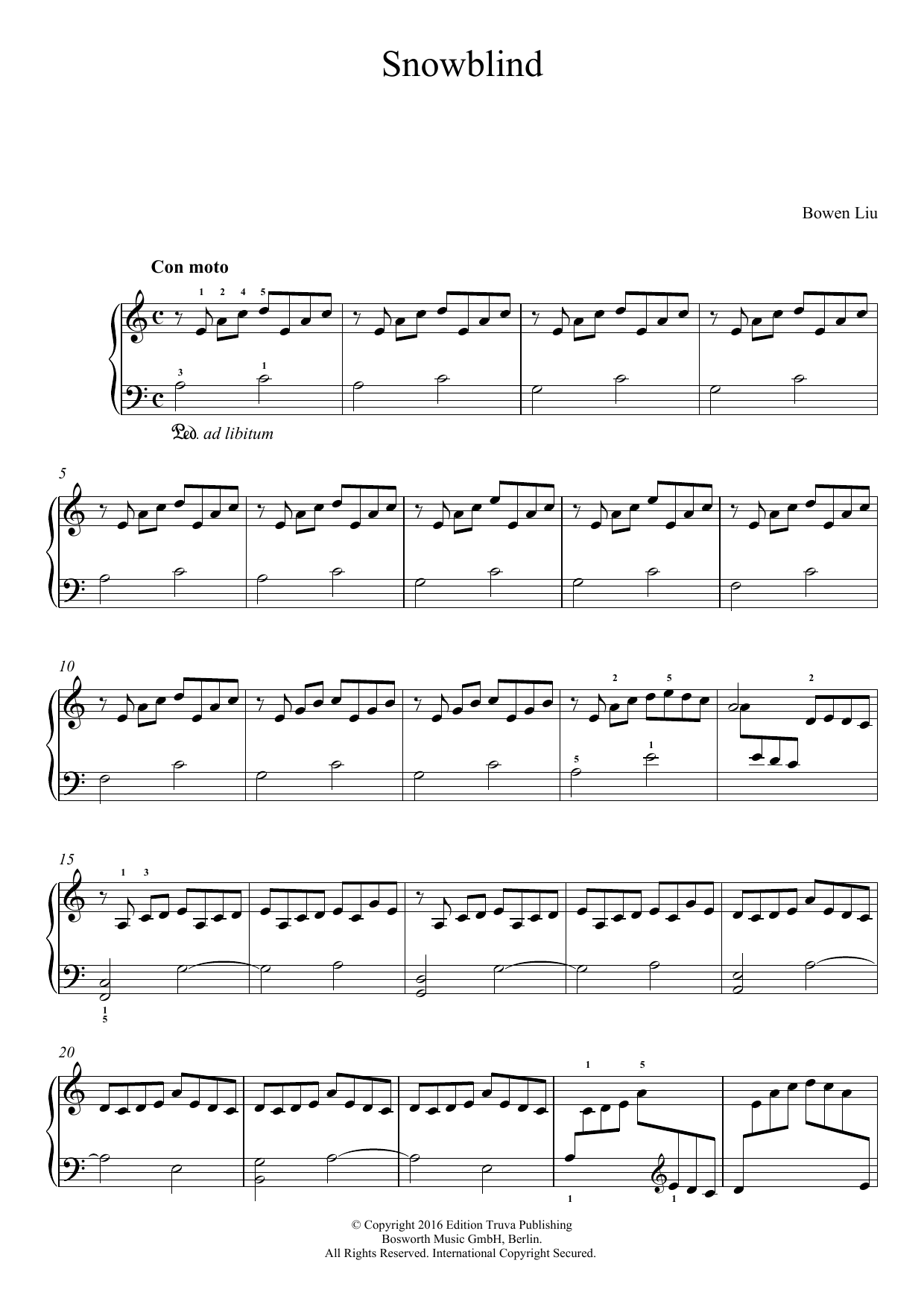 Bowen Liu Snowblind sheet music notes and chords arranged for Piano Solo
