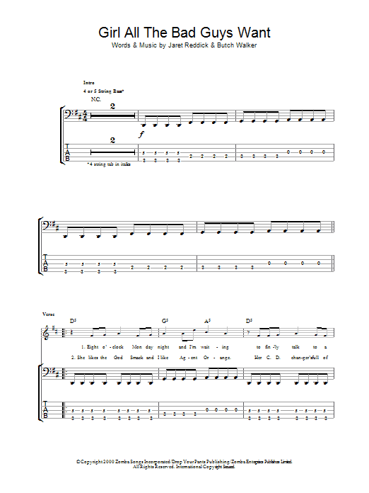 Bowling For Soup Girl All The Bad Guys Want sheet music notes and chords arranged for Guitar Tab