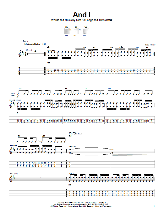 Box Car Racer And I sheet music notes and chords arranged for Guitar Tab