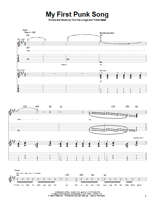 Box Car Racer My First Punk Song sheet music notes and chords arranged for Guitar Tab
