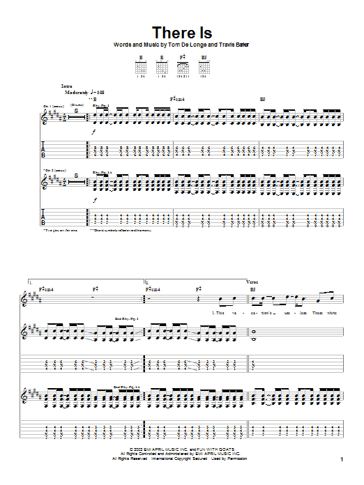 Box Car Racer There Is sheet music notes and chords arranged for Guitar Tab