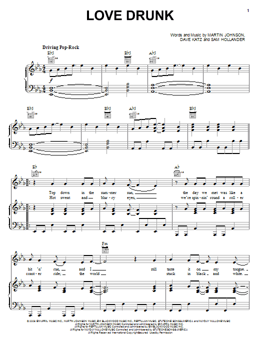 Boys Like Girls Love Drunk sheet music notes and chords arranged for Piano, Vocal & Guitar Chords (Right-Hand Melody)
