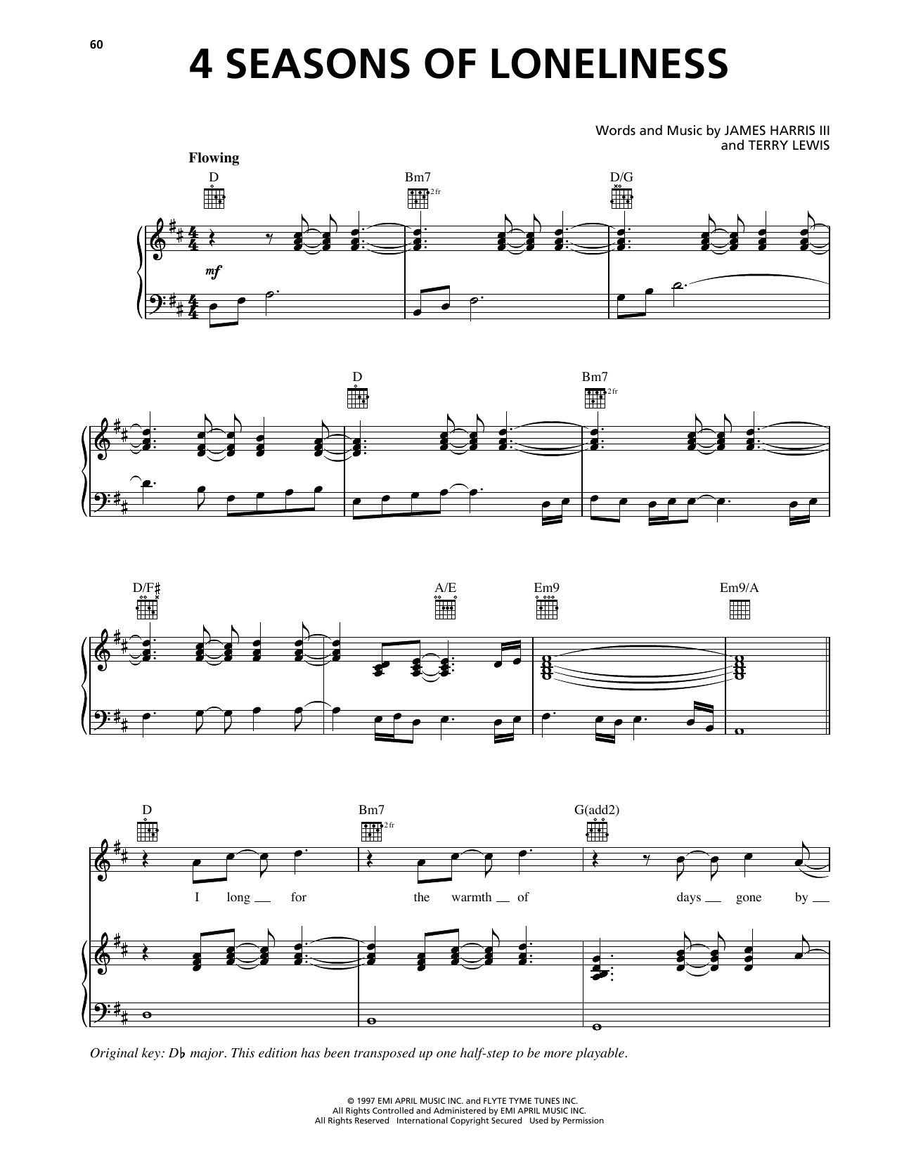 Boyz II Men 4 Seasons Of Loneliness sheet music notes and chords arranged for Piano, Vocal & Guitar Chords (Right-Hand Melody)