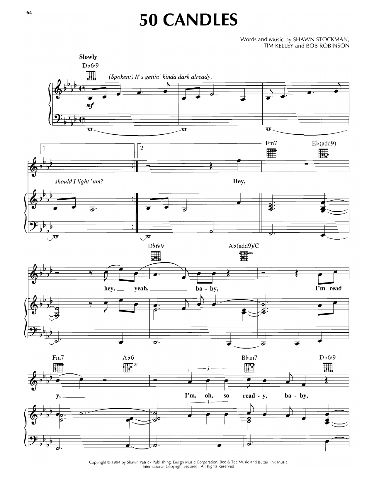 Boyz II Men 50 Candles sheet music notes and chords arranged for Piano, Vocal & Guitar Chords (Right-Hand Melody)