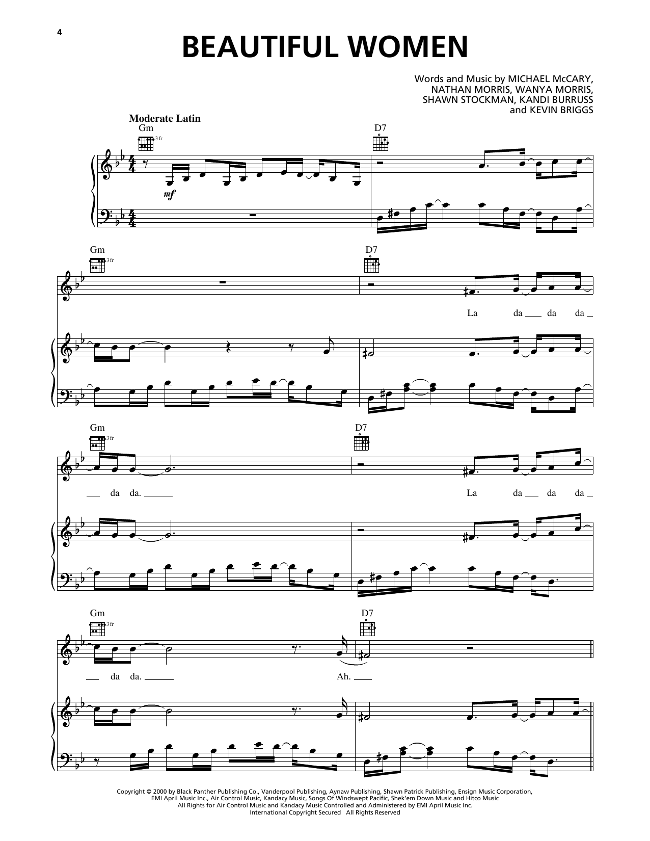 Boyz II Men Beautiful Women sheet music notes and chords arranged for Piano, Vocal & Guitar Chords (Right-Hand Melody)