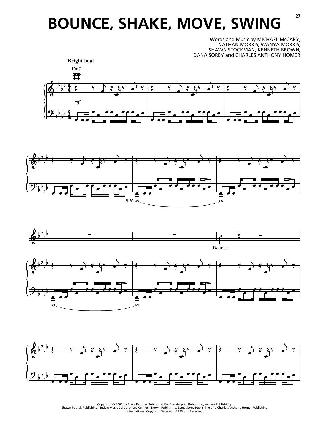 Boyz II Men Bounce, Shake, Move, Swing sheet music notes and chords arranged for Piano, Vocal & Guitar Chords (Right-Hand Melody)