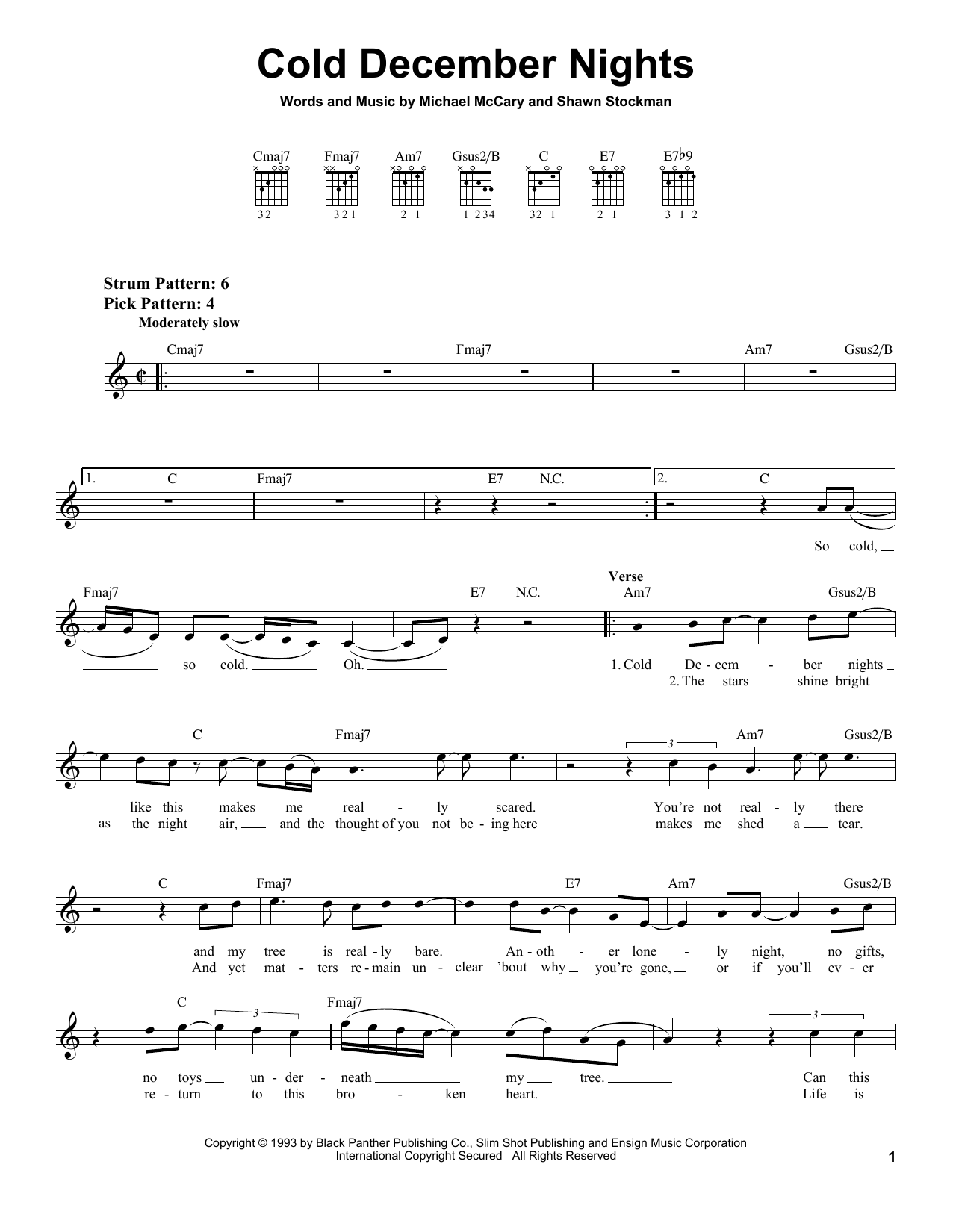 Boyz II Men Cold December Nights sheet music notes and chords arranged for Easy Guitar