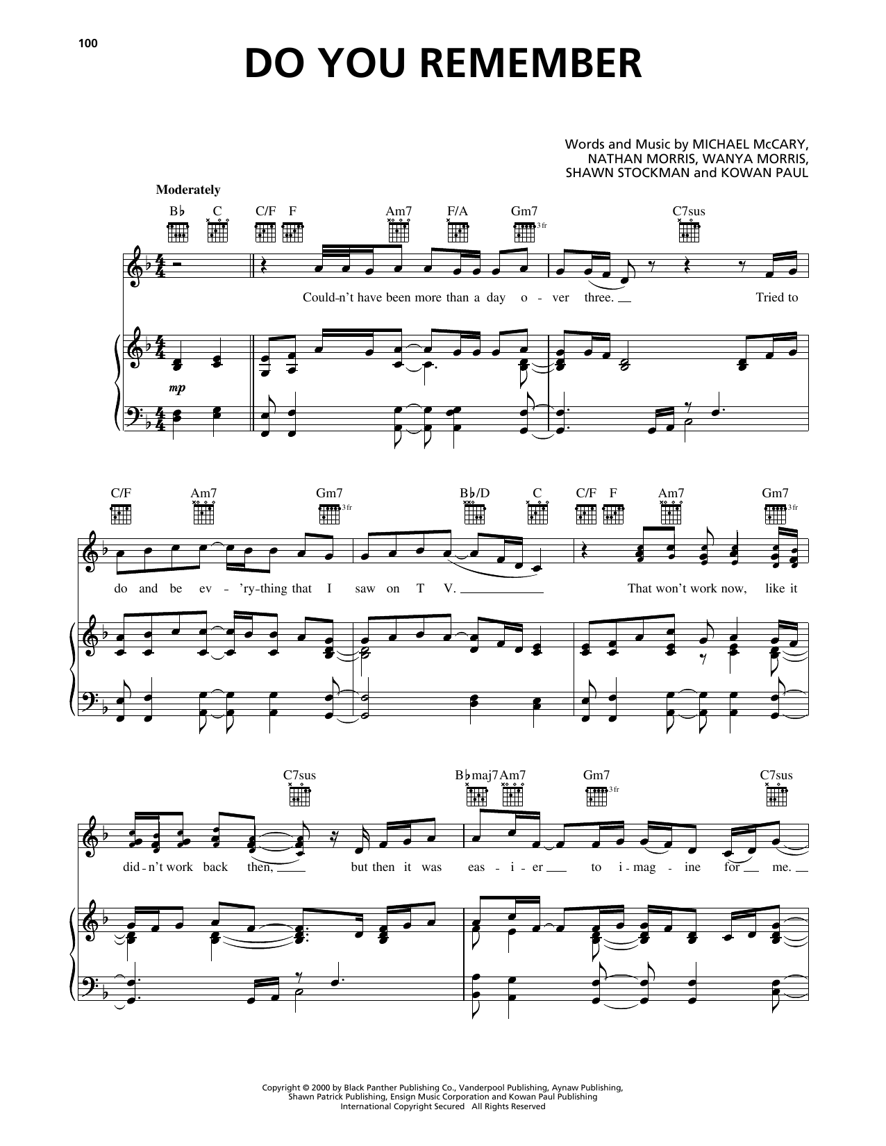 Boyz II Men Do You Remember sheet music notes and chords arranged for Piano, Vocal & Guitar Chords (Right-Hand Melody)