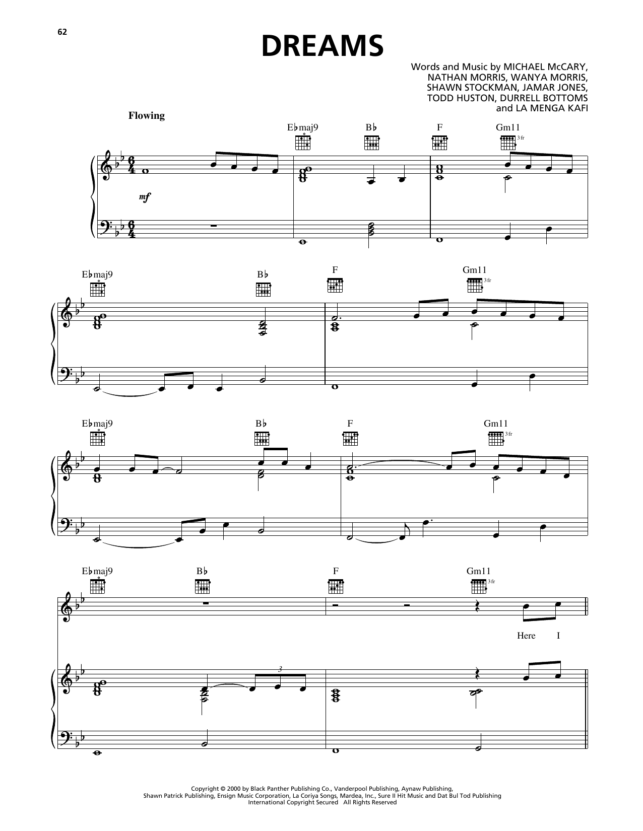 Boyz II Men Dreams sheet music notes and chords arranged for Piano, Vocal & Guitar Chords (Right-Hand Melody)