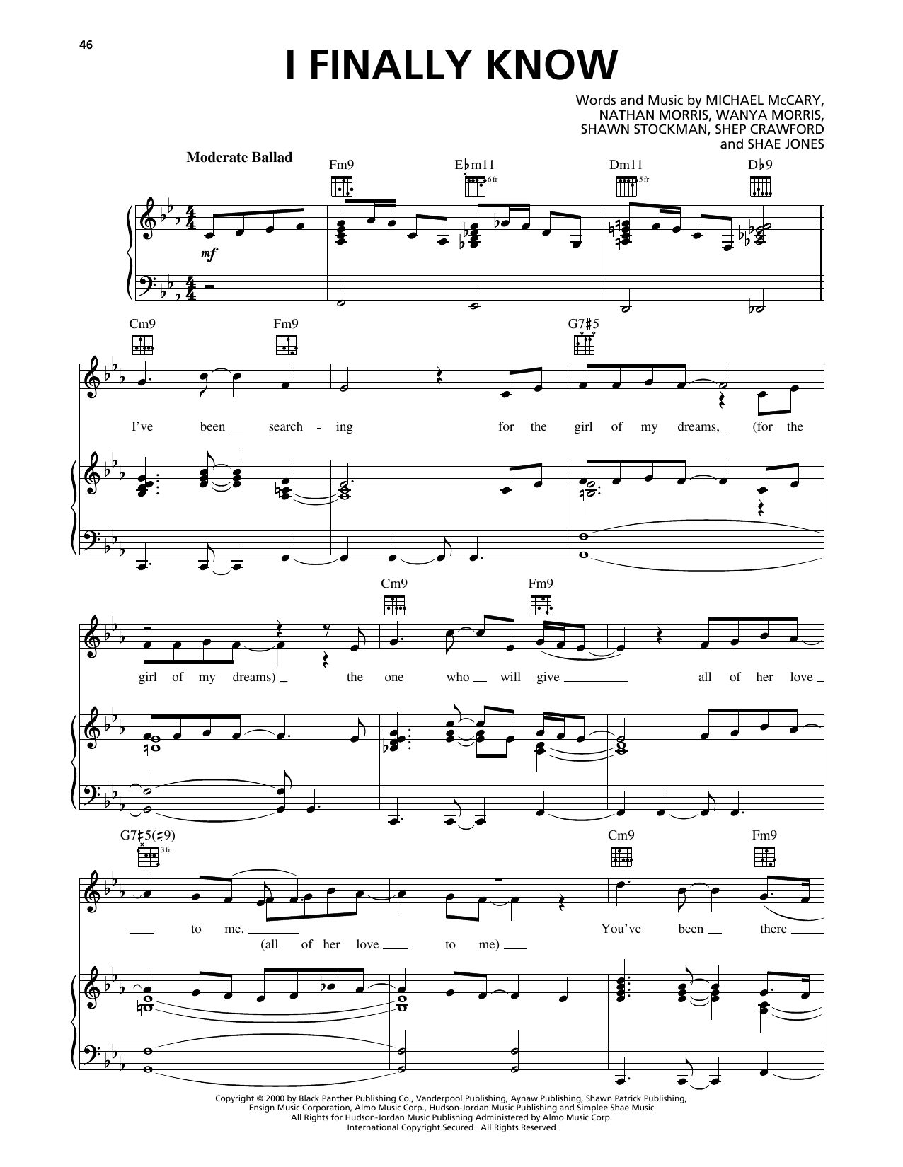 Boyz II Men I Finally Know sheet music notes and chords arranged for Piano, Vocal & Guitar Chords (Right-Hand Melody)