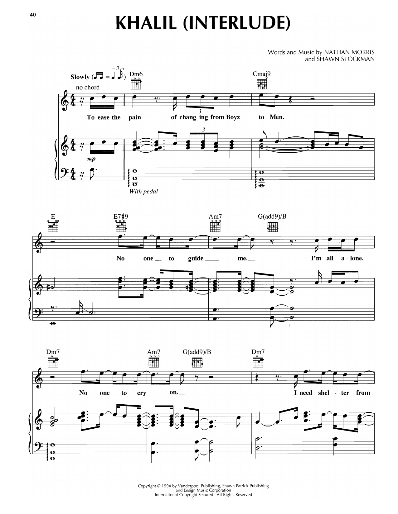 Boyz II Men Khalil (Interlude) sheet music notes and chords arranged for Piano, Vocal & Guitar Chords (Right-Hand Melody)