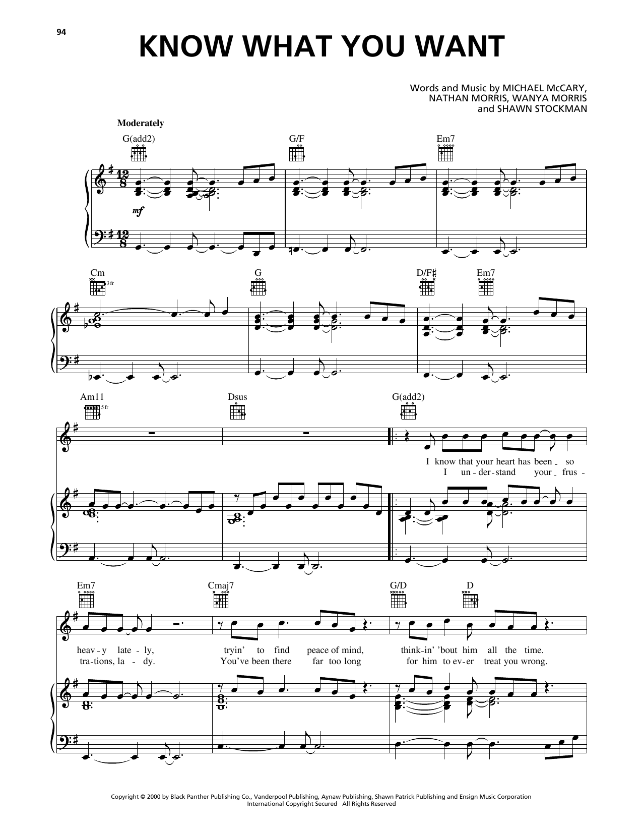 Boyz II Men Know What You Want sheet music notes and chords arranged for Piano, Vocal & Guitar Chords (Right-Hand Melody)